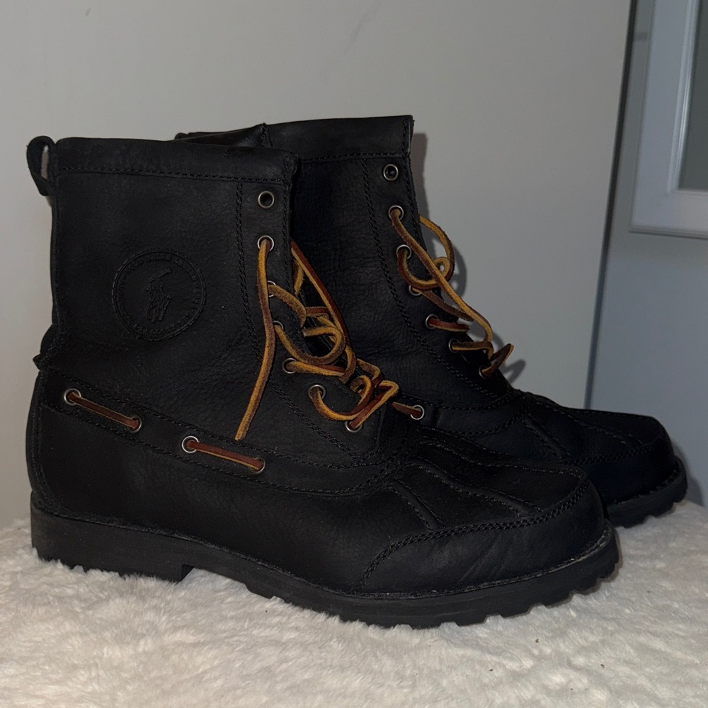 Ralph Lauren Black Leather Boots with Brown Laces